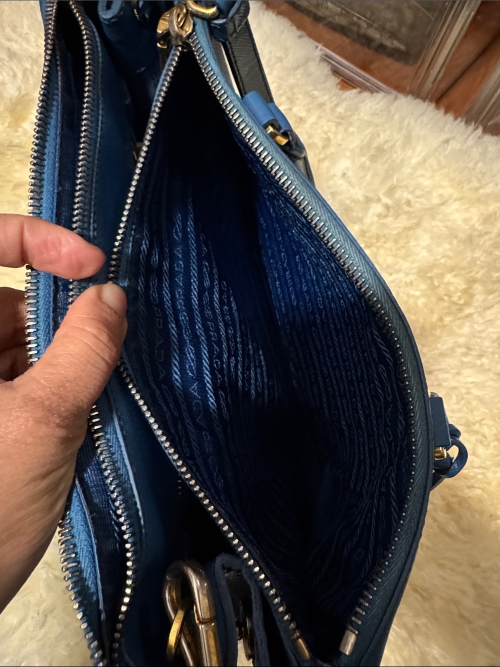 Prada Blue Saffiano Double-Handle Satchel with Crossbody Strap - Picture 14 of 14